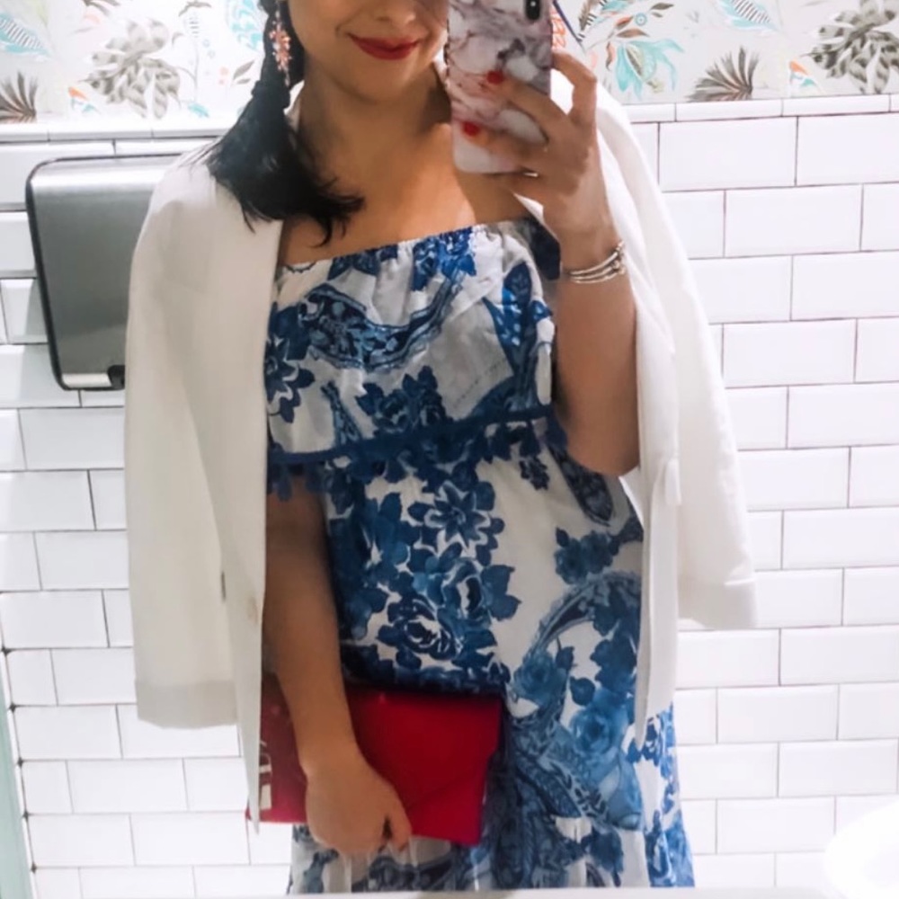 Blue paisley and floral print maxi dress